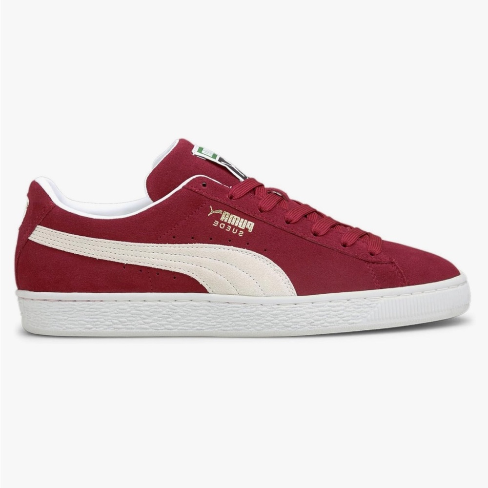 Puma Red and White Suede Sneakers with Signature Formstrip